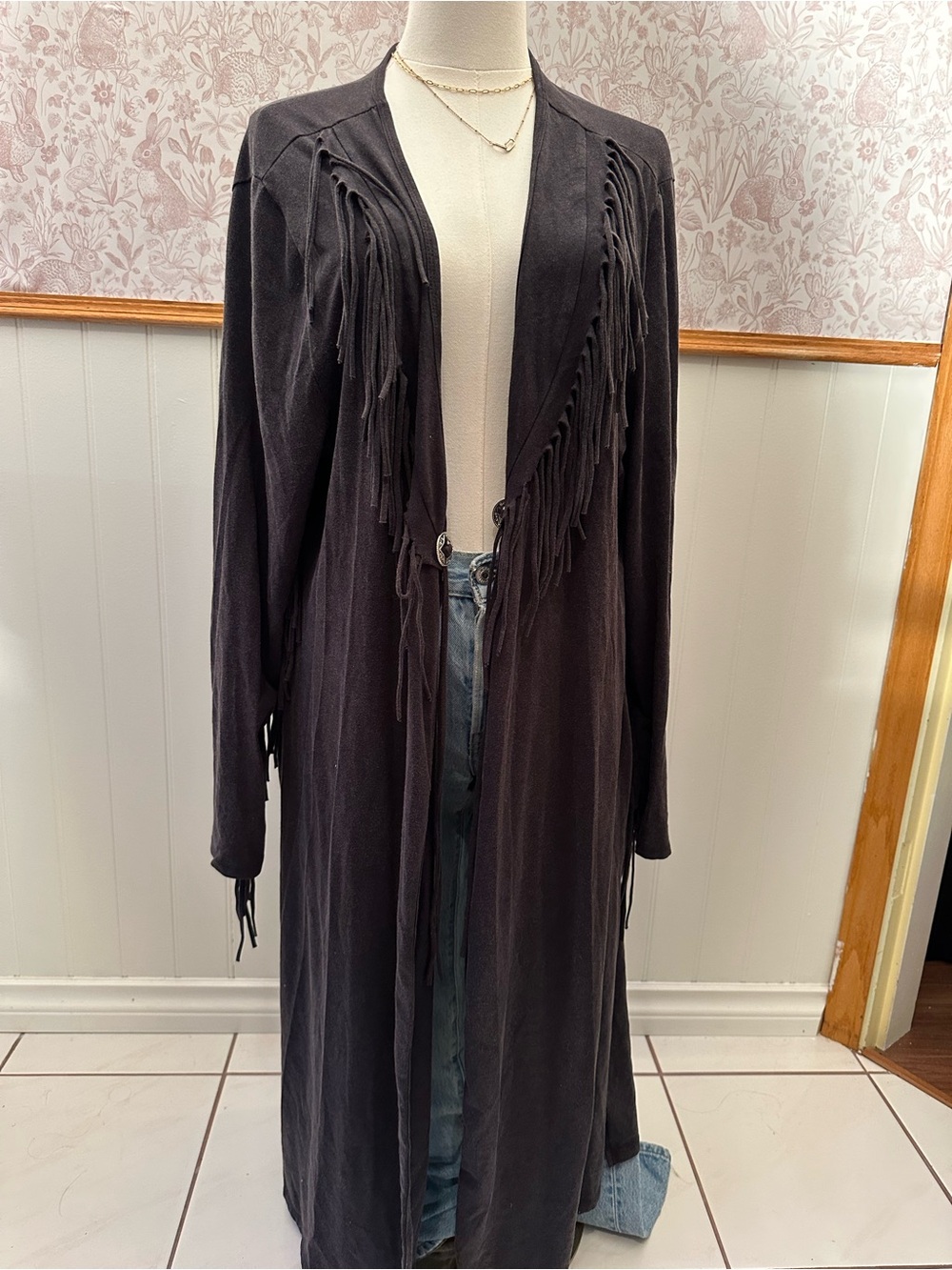 Wrangler Black Long Fringe Open-Front Cardigan - Picture 2 of 7